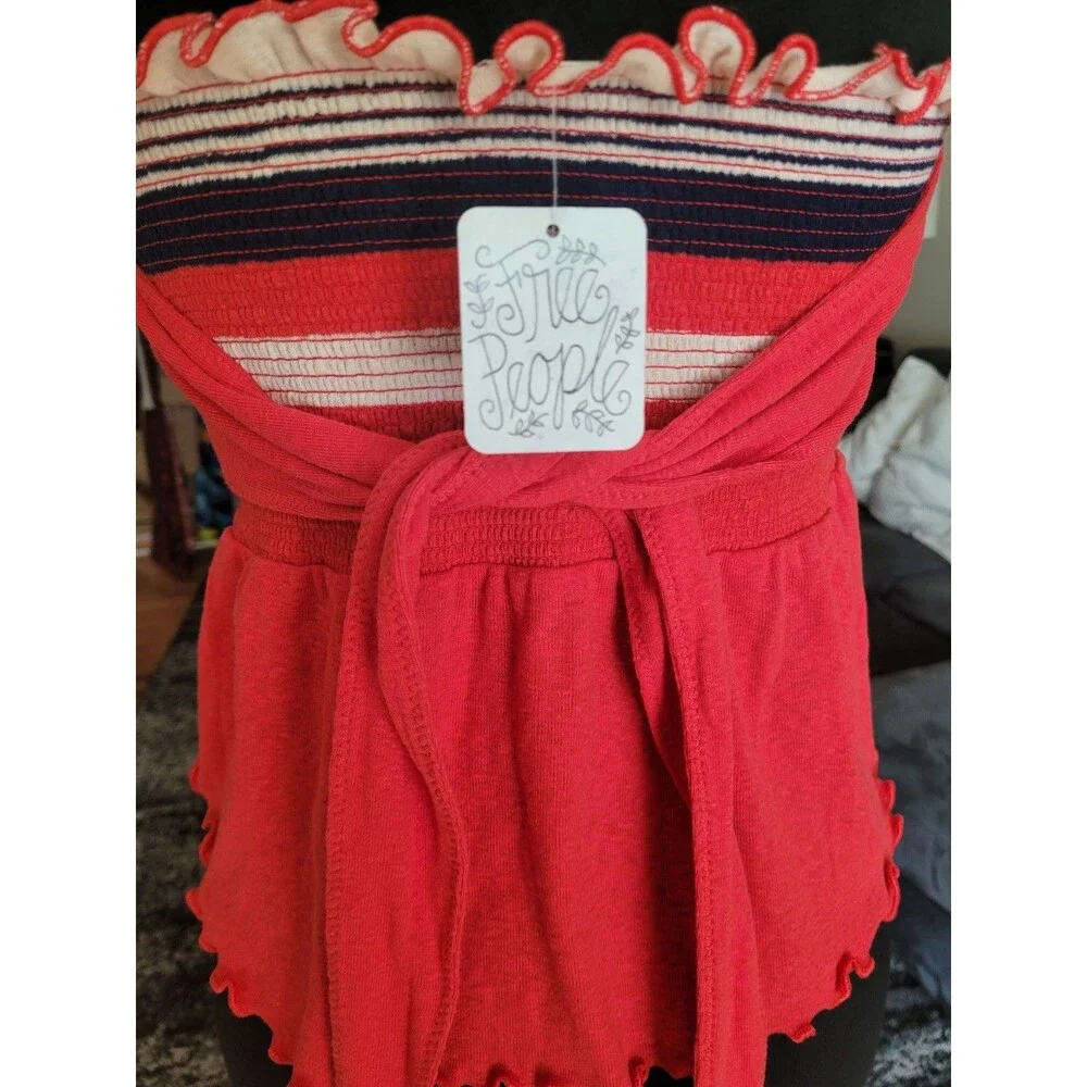 Free People Free To Be Striped Ruffle Edge Hem Stretchy Boho Tube Top Size M NWT